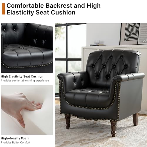 Sillón clásico retro cuero sintético negro miniatura 5