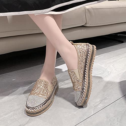 Image of Women's Fashion Rhinestone Slip On Sneakers Casual Comfort Platform Walking Shoes Cute Bowknot Glitter Bling Loafers
