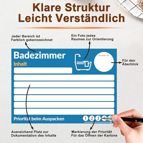 Yezirzax 80 Stück Umzugsetiketten XL-Format 15x10cm, Universal Klebeetiketten Umzugsaufkleber,...