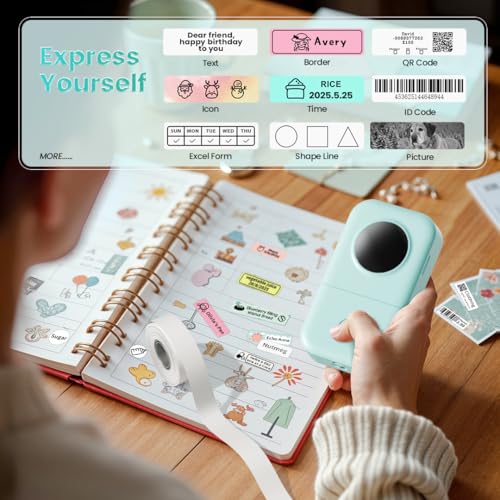 phomemo d30 label maker machine portable bluetooth mini label printer smartphone handheld thermal sticker small labeler multiple templates font icon inkless custom label for home kids school items