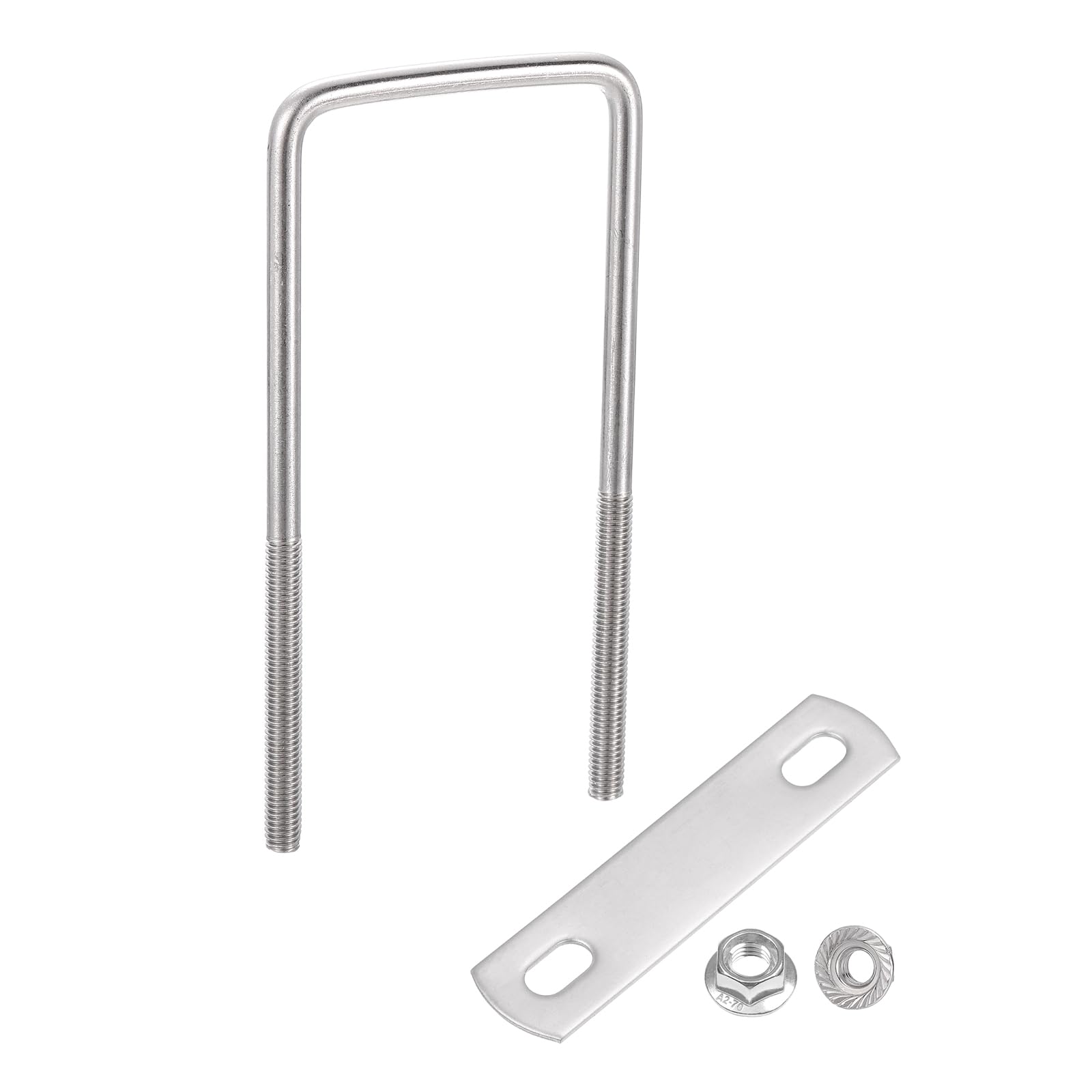 sourcing map 2" Inner Wide Square U Bolts, 4-3/4" Length 304 Stainless Steel U-Bolts with Flange Hexagon Nuts, Frame Plates for Trailer, Automotive, (50mm W x 120mm L) — image 1
