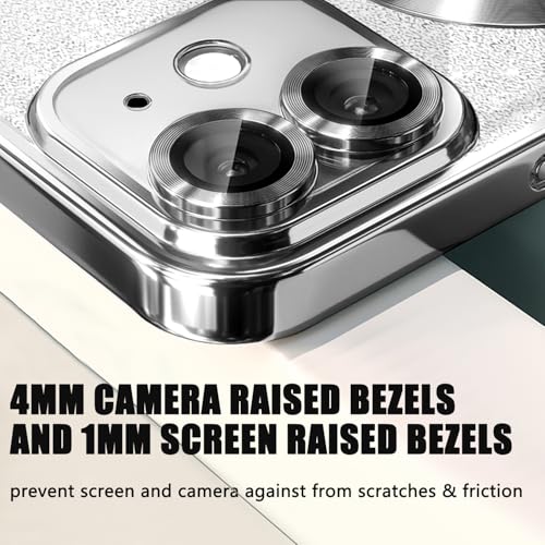 Image of Misscase for iPhone 12 Magnetic Glitter Case Compatible with MagSafe,Full Protection Slim Shockproof Anti-Scratch Case with Camera Lens Protector Logo View Dust-Proof Net for Women Silver