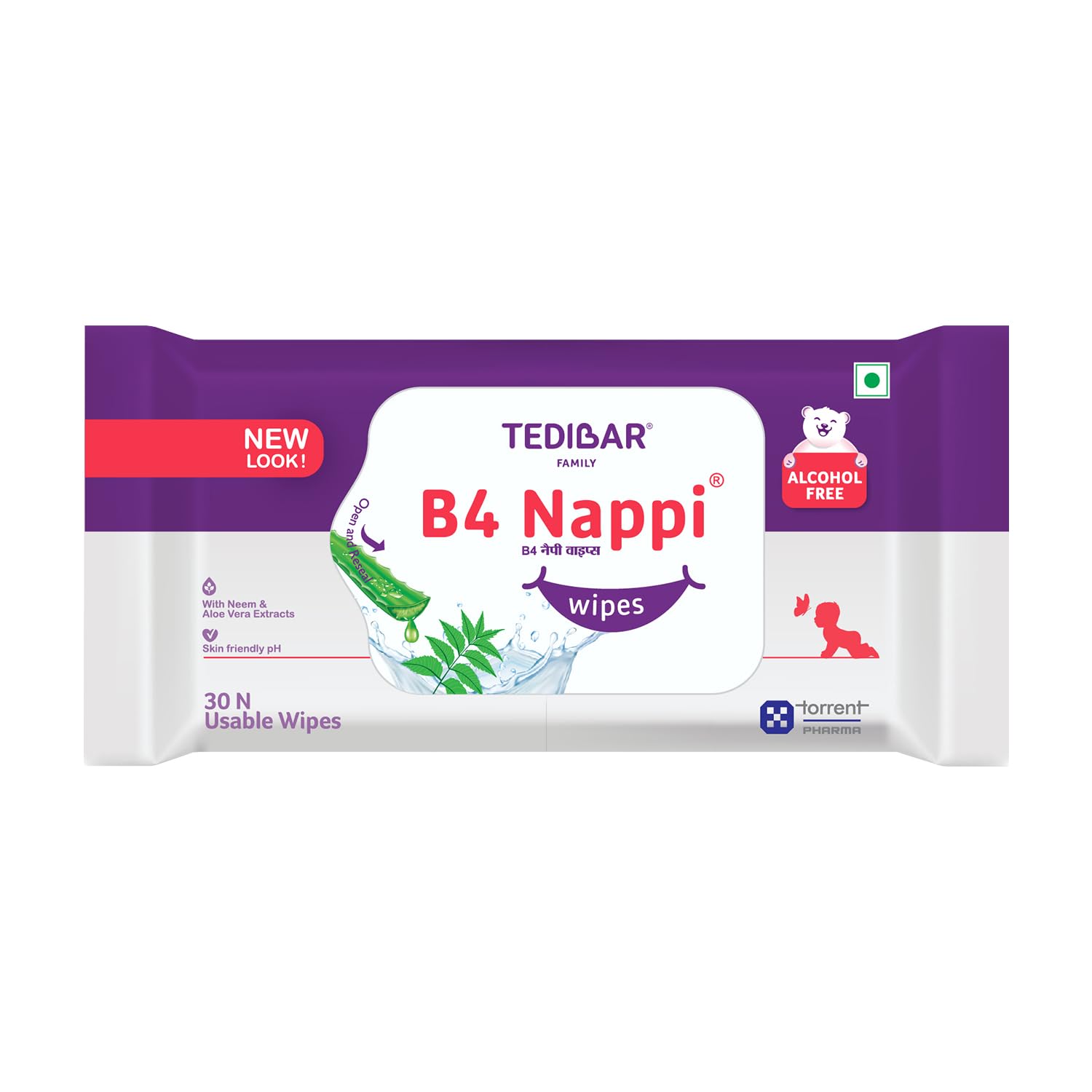 B4 Nappi Baby Moisturising Wet Wipes from Tedibar Family Wipes 80 units (Pack of 1) | Enriched with Aloevera, Neem & Chamomile - 80 N - By Torrent Pharma