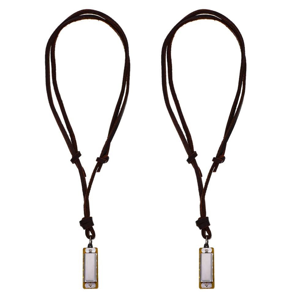 ERINGOGO 2pcs Mini Harmonica Necklace Acordeones Small Harmonica Vintage Leather Necklace Harmonica Holder Working Musical Instrument Harmonica Necklace Pendant Aldult Alloy Baby Collar