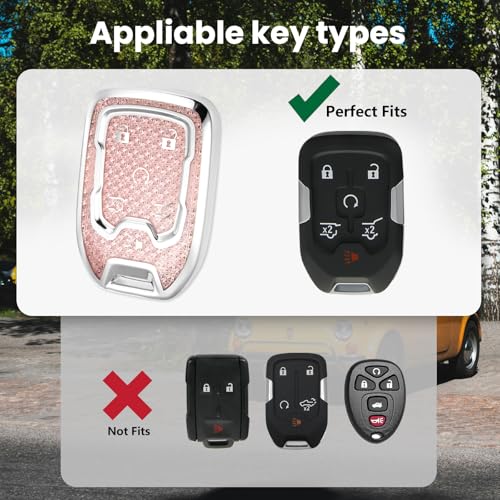 Image of Key Fob Cover for GMC Yukon, Rhinestone Wristlet Case, Pink