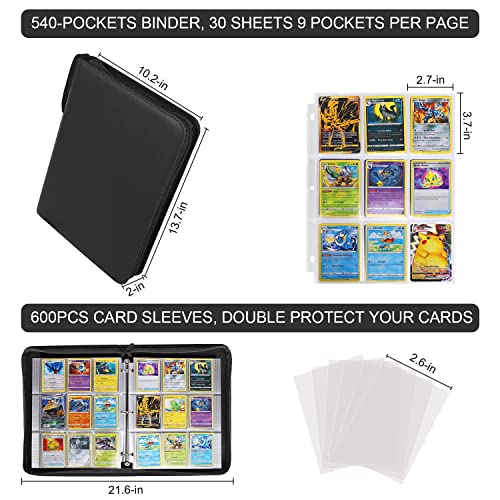 Jhkim Trading Card Binder 9 Pockets - With 600Pcs Card Sleeves Holder, Baseball Binder Holds Up To 540 Cards, Fits For Pokemon, Football, Yugioh, Sports, Hockey And Nfl Cards #TOP4