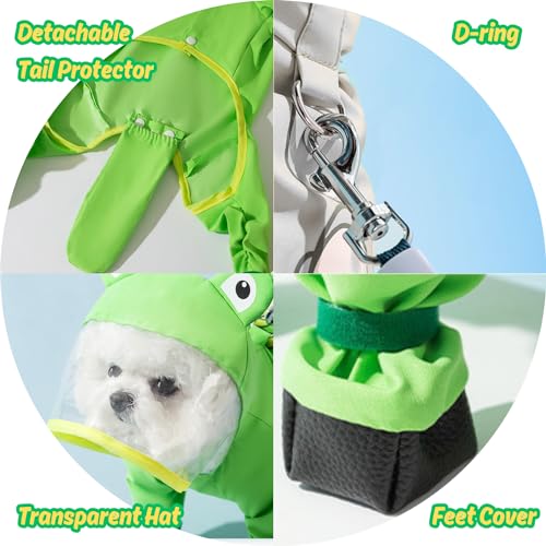 BT Bear Small Dog Raincoat with Rain Shoes Set,Full-Coverage Waterproof with Backbag,Reflective Dog Raincoat Rain Boots for Puppy Small Dogs,L Green - Image 4