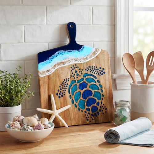 Tabla de cortar tortuga marina de madera de acacia y resina azul miniatura 4