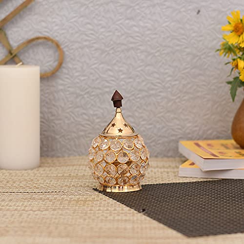 Image of Rakhi for Brother with Gift - Rakhi Gift Combo Set - Rakhi for Bhaiya Bhabhi - Rakshabandhan Gift for Sister- Akhand Crystal Diya Oil Lamp /Krishna Rakhi /Lumba Rakhi /Rudraksh Rakhi /Greeting Card