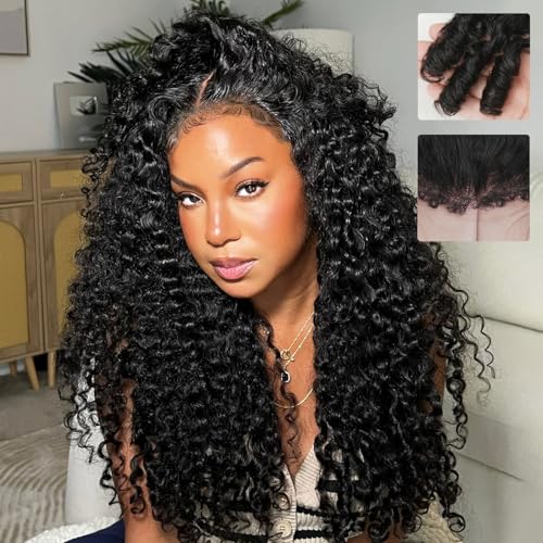 4c Edges Burmese Curly Lace Front Wigs Human Hair 13x6 HD Lace Frontal Wigs Pre Plucked with Spiral End 250% Density Human Hair Wig with Curly Edges Baby Hair for Black Woman Natural Color 24 Inch