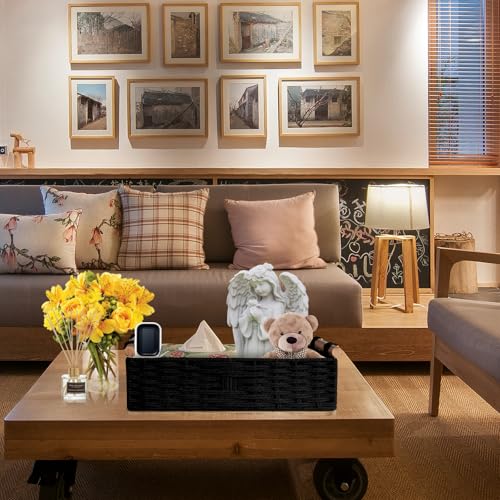 Round Paper Rope Storage Basket Wicker Baskets for Organizing with Handle Decorative Storage Bins for Countertop Toilet Paper Basket for Toilet Tank Top Small Baskets,Black by STOBSK - Image 7