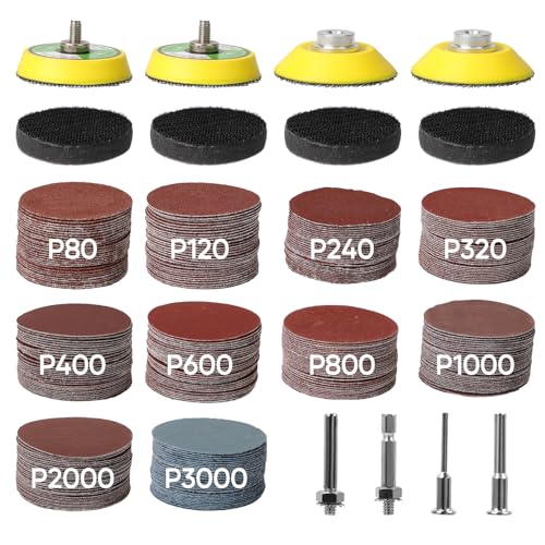 50mm 耐水サンドペーパー セット 312セット サンドペーパー サンダー用 紙ヤスリ マジック式 研磨パッド付き サンディングディスク 6.35mm＆5.8mm&3mmシャンク対応 （80 120 240 320 400 600 800 1000 2000 3000 各30枚）車の研磨 木工DIY作業に 金属 鏡面磨き 金属錆び取り 塗装剥がし 木工DIY作業に