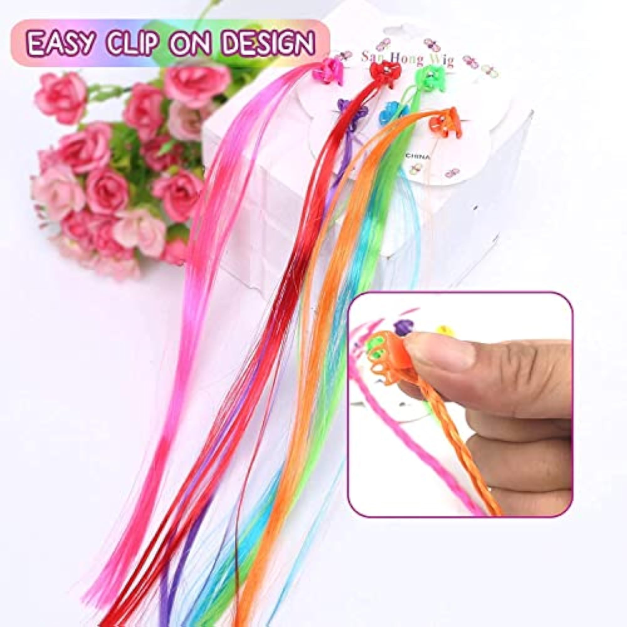 Colourful Kid Hair Extensions with Clips for Stylish Looks