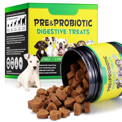 Probiotika für Hunde 120 Kautabletten – Verdauungsenzyme & Präbiotika, tägliche Unterstützung der Verdauung & des Wohlbefindens, ballaststoffreiche Weichkautabletten für alle Rassen und Altersgruppen