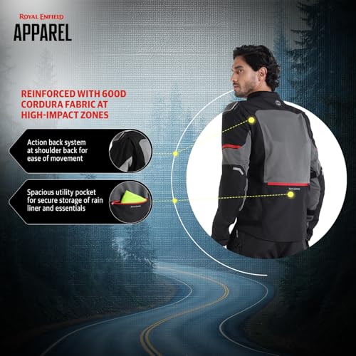 Image of Royal Enfield Crossroader V2 Riding Jacket | Protectors: RE Ergo Pro-Tech CE Level 2- Elbows & Shoulders with Titanium sliders | CE Level 2 Back protector | CE Level 1 chest protectors | DARK GREY M