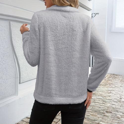 Grey Half Zip Pullover Women Quarter Zip Fleece Oversized Sweatshirt - image 2