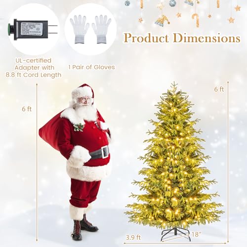 Image of Goplus 6 FT Pre-Lit Artificial Christmas Tree, Hinged Full Xmas Tree with 746 PVC & Soft TPE Branch Tips, 270 Warm White LED Lights, Foldable Metal Stand, Home Office Holiday Decoration
