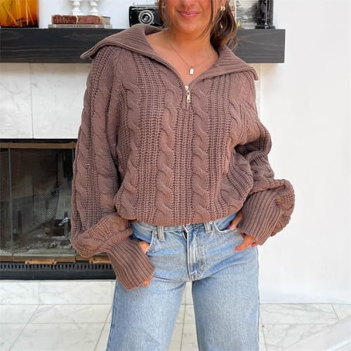 Miqil Women Cable Knit Chunky Sweater Comfy Long Sleeve Quarter Zip Knitted Pullover Fall Winter Trendy Half Zip Knitwear2