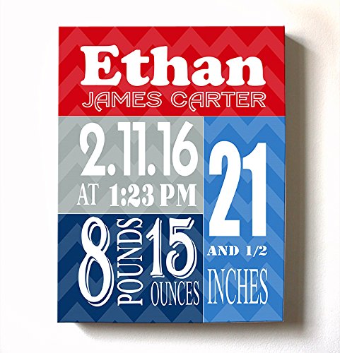 Personalized Stretched Canvas Birth Announcement Gift, Custom Baby Name, Date, Weight Stats, Newborn Abstract Nursery Wall Art Decor, Wooden Frame Construction, Ready to Hang 11X14