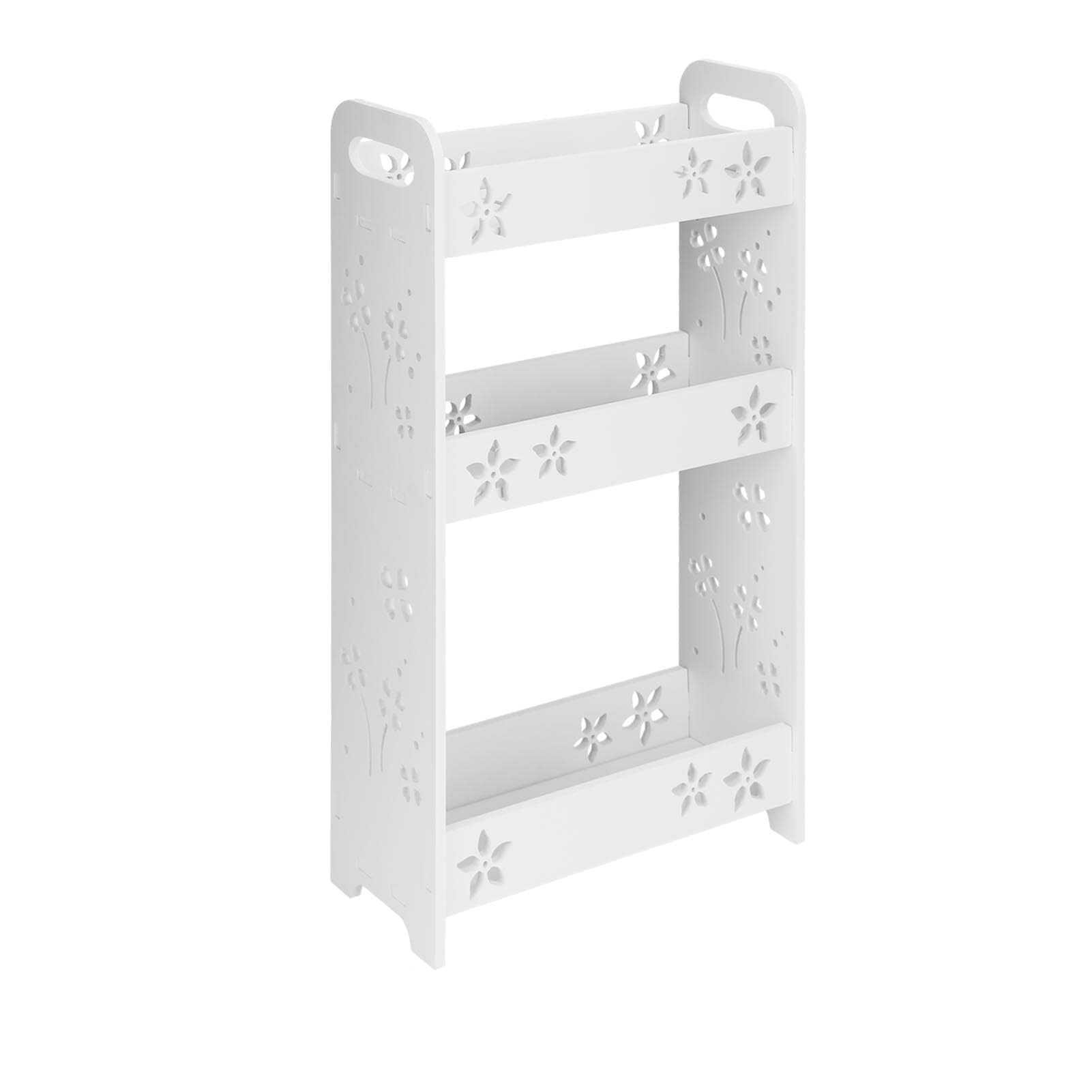 Bathroom Storage Rack – 3-Tier Narrow Carved Floating or Free-Standing Shelf, Wall-Mount Storage Unit for Shower, Bathroom, Living Room, 60 x 35 x 13.5 cm