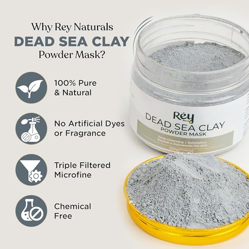 Image of Rey Naturals Dead Sea Clay Face Pack - 200g | Face Clay Mask for Skin Hydration & Detoxification | Minimize Blackheads & Acne | Draws Out Impurities, Dirt & Toxins From Skin