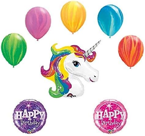 Unicorn Rainbow Magical Fairy Sparkle 8 Piece Party Mylar & Latex Balloons Set B