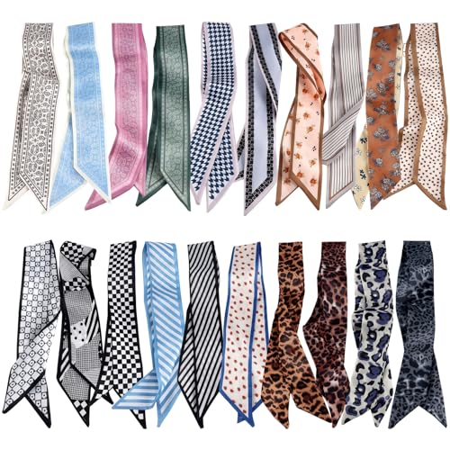 ZLFSRQ 20Pcs Purse Scarf for Handbags Vintage Silk Head Neck Scarf for Women Fashion Long Skinny Hair Scarves Accessories Stylish Bag Scarves Bulk Versatile Ribbon Satin Hair Wrist Headband Gifts