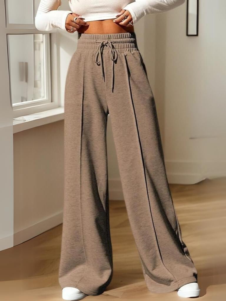 Women's Drawstring High Waisted Flare Sweatpants Wide Leg Long Pants Sweatpants Trouser - Image 7