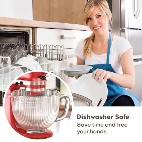 Image of GVODE Glass Kitchen Aid Mixing Bowl, 4.5-5 Quart Tilt-Head for Kitchen Aid Glass Mixer Bowl, Pour Spout & Measurement Markings, Dishwasher Safe