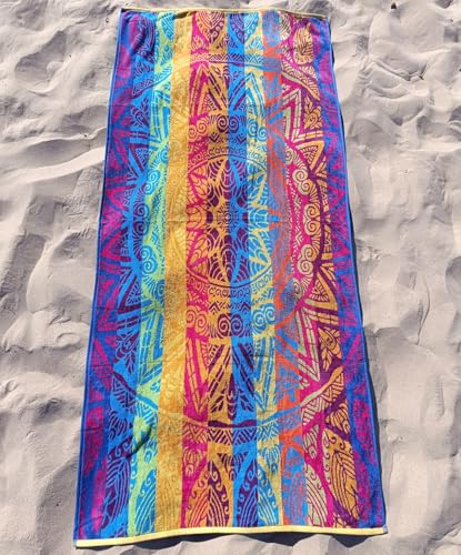 DHESTIA HOME - Toalla de Playa Grande Terciopelo 100% Algodón de 90x190 cm Mandala Valdodara Color Único Talla 90x190 cm