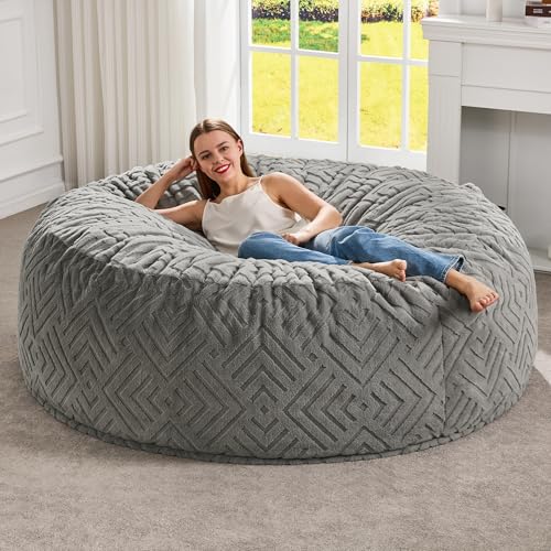 Hobestluk Bean Bag Chairs Adults Beanbag Chair with Filler Large Bean Bags with Fluffy Embossed Cover, Giant Bean Bag Chairs for Adults (Grey, 5FT - 50” x 50” x 24”)