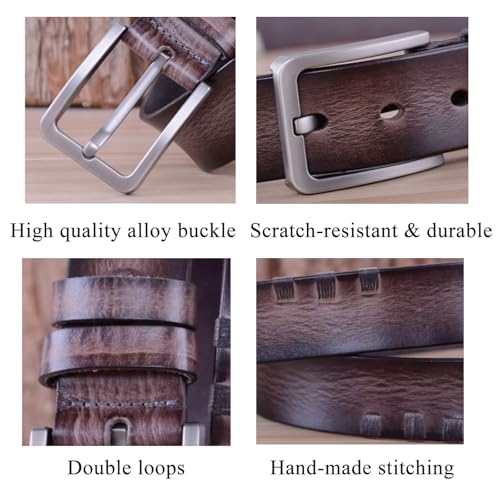 Men's Genuine Leather Casual Belt, Full Grain Leather Belt for Men- 1.5" Dress Jeans Belt Golf Belt,Brown,125CM/49.2''4