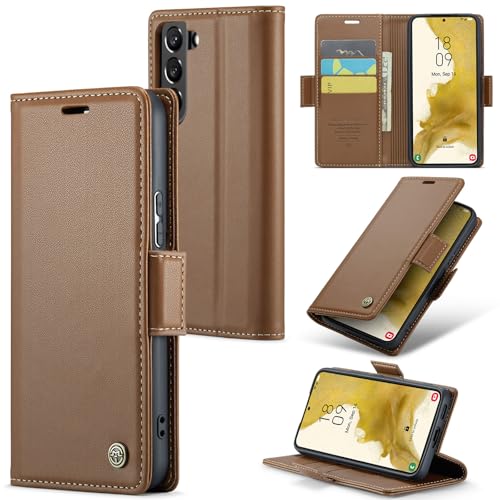 Rerzoiro Case for Samsung Galaxy S22 Plus Wallet Case, RFID Blocking PU Leather Flip Folio Cover Card Holder Kickstand Shockproof Phone Case Compatible with Samsung Galaxy S22 Plus, Brown