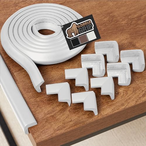Image of GORILLA GRIP Baby Proof Corners and Edges for Furniture, Kid Proofing Adhesive Table Corner Protectors, Heavy Duty Soft Rubber Foam Protection, Includes 8 Protective Safety Guards, 15 Feet, Off White