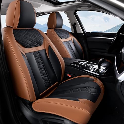 Image of FLORICH Seat Covers, Front Seat Covers 2 PCs, Automotive Seat Cover for Cars, Luxury Leather Universal Seat Cover Accessories Fit for Most Cars SUV Truck Sedans(Brown)