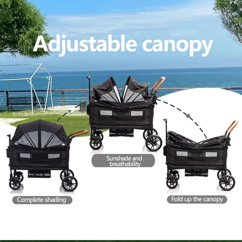 Double Wagon Stroller for Kids&Toddler,Push Pull Lightweight Foldable Travel Umbrella Twins Stroller with 5-Point Harness,Adjustable Handle Bar and Canopy,Foot Wells,Tray Table,Cup Holde