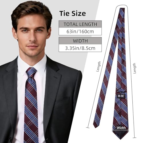 Image of Hi-Tie 63 inches Striped Paisley Extra Long Ties for Men Silk Necktie with Lapel Pin Tie Clip Big and Tall Men Formal Wedding