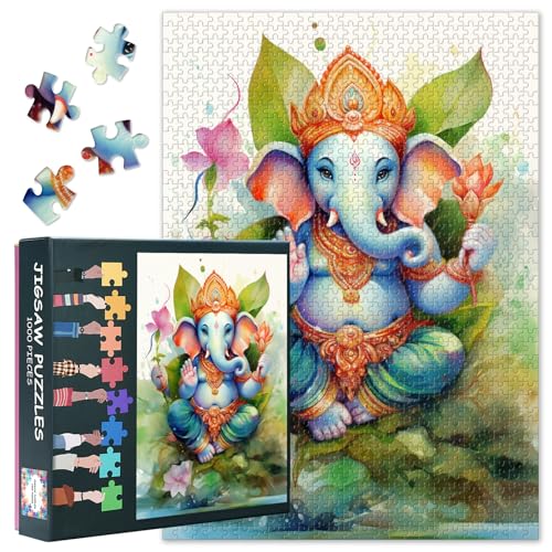 Rompecabezas de 1000 piezas de Ganesha para reducir el estres con arte hindu zen en casa