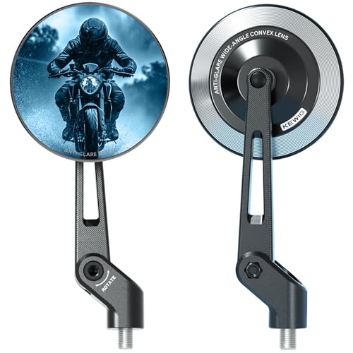 Image of VAZESWIN Aluminum Alloy Rainproof Foldable Motorcycle Mirrors & M8 M10 Bolt | CNC Machining HD Anti-Glare Blue Lenses Rear View Mirrors, Multi-Angle Adjustable for Motorcycle ATV Moped Scooter Cruiser
