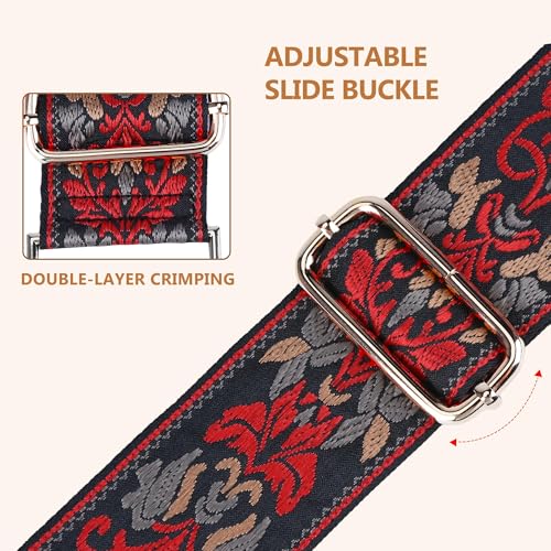 Image of Purse Strap, Adjustable Embroidery Flower 2 Inch Wide Purse Straps Replacement Crossbody for Women