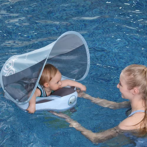 Baby Swimming Float - Mambobaby Float Non Inflatable Baby Pool Float with Sun Protection Canopy & Tail No Flip Swim Trainer Over Baby Floats for Infants Aged 3-24 Months - Thumbnail 6