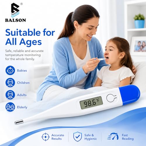 Image of BALSON Digital Thermometer for Adults & Kids - Fast & Accurate Oral Thermometer with Easy-to-Read LCD Display, Fever Alarm, Waterproof Tip & Auto Shut-Off
