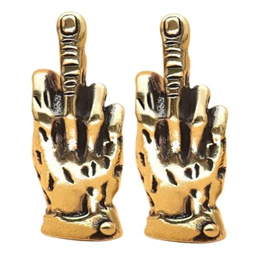 ALHBEJT 2 peças estátua de dedo médio ereta à mão bronze gestos de dedo médio escultura de mão cobre bolso de mão estátua de escritório em casa decoração de mesa