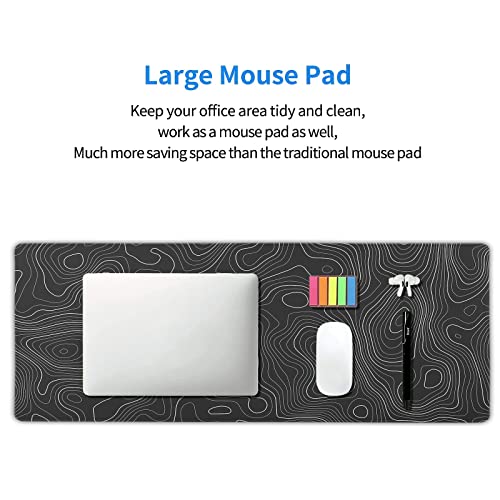 Image of Topographic Map Large Mouse Pad XL Black Lines Contour Geographic Extended Large Desk Mat Big Desk Pad 80X30 CM Non-Slip Rubber Base Stitched Edge Long Mousepad,31.5x11.8 Inch