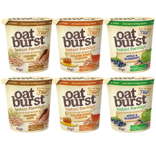 Instant Porridge Bundle with Porridge Pots Original 57g x2, Golden Syrup 57g x2 and Apple & Blueberry 57g x2, (6 Pack)