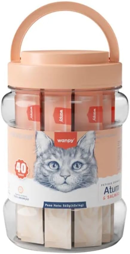 Wanpy Creamy Petisco Cremoso para Gatos, 40 Sachês, 560g, Sabor: Atum e Salmão