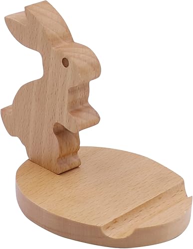 Miniatura 2 de Lindo conejo teléfono celular soporte de madera del teléfono soporte animal universal teléfono celular titular escritorio para todos los teléfonos