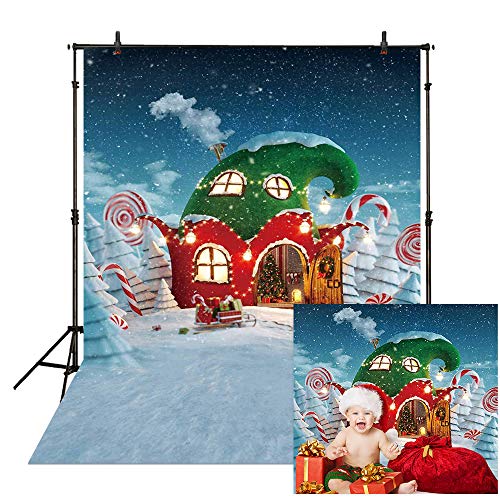 Allenjoy 5x7ft Christmas Candy Canes House Backdrop for Kids Photography Winter Snowflake Snow Fairy Tale Xmas Party Decoration Baby Children Holiday Portrait Background Photo Booth Photoshoot Props