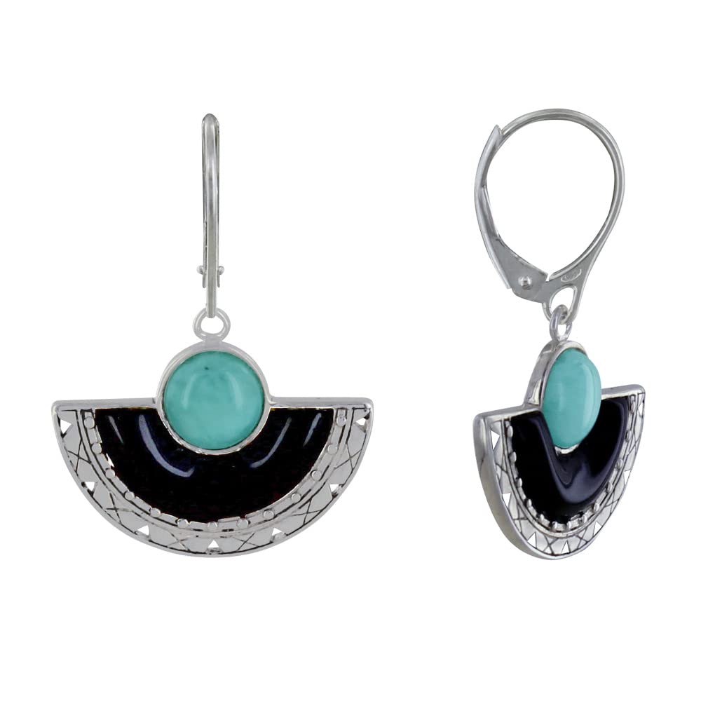 Boucles d'oreilles Larimar et perle en argent sterling de prestige