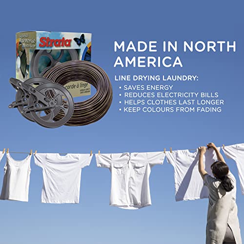 Strata Urban Grey Harmony Clothesline Outdoor Heavy Duty Kit - 150 Feet Galvanized Wire Mocha Pvc Coating, 6.5" Clothesline Pulley 2Pcs, Metal Mini Winch Tightener 1Pc & 2 Metal Hooks #TOP3